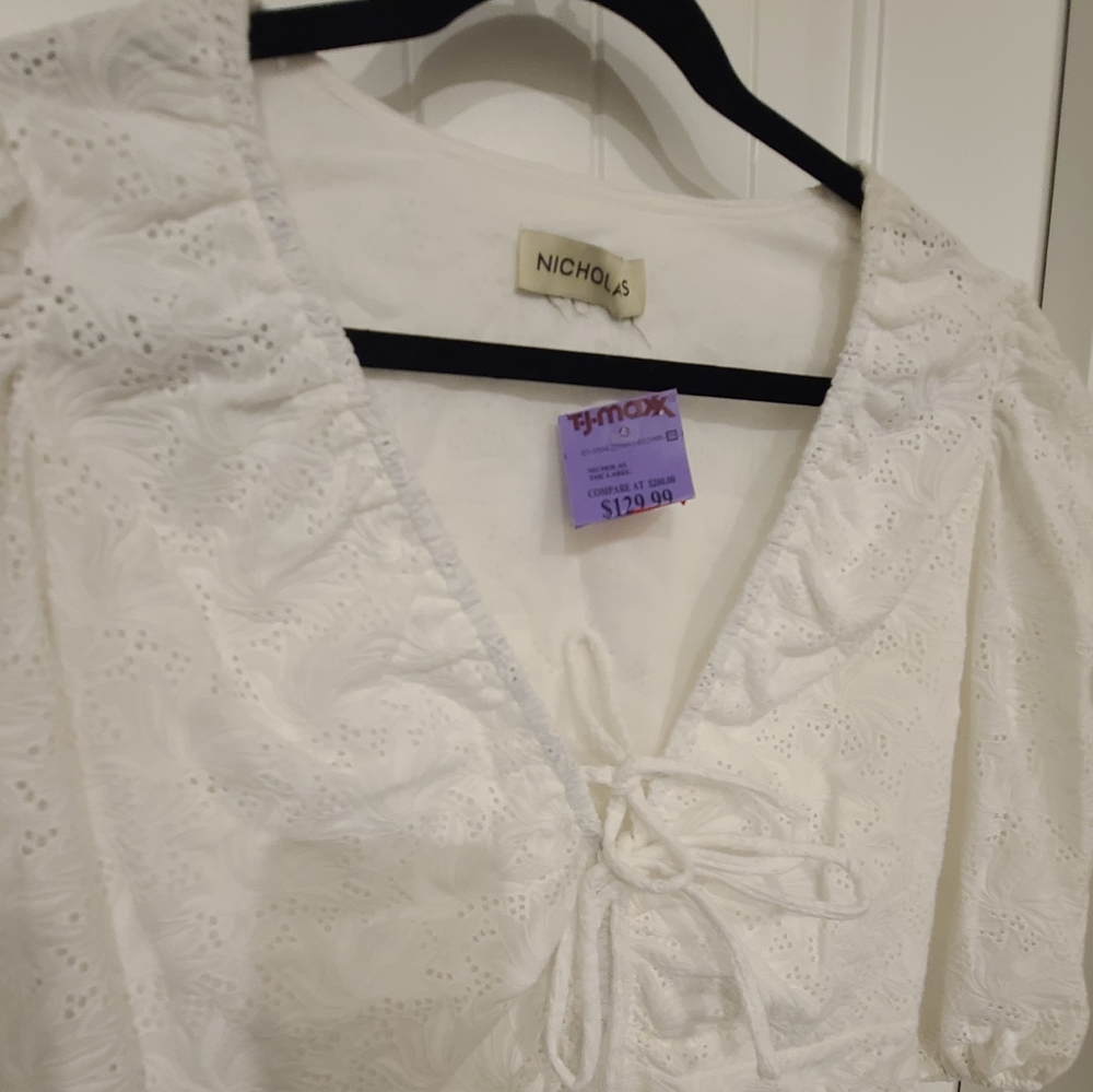 NWT Nicholas lace white eyelet dress with pouf sleeves - Picture 3 of 6